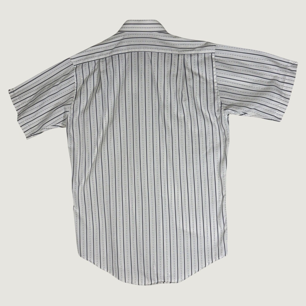 Barrie Hawick Scotland Mens Grey White Striped Short Sleeve Button Down Shirt 15 - Picture 2 of 4